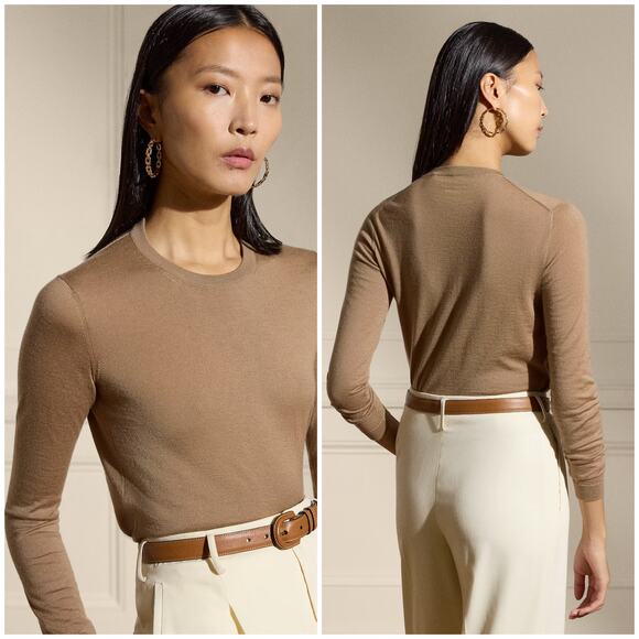 Ralph Lauren Collection Cashmere Crewneck Jumper Camel XS Fine Knit Purple Label - Picture 2 of 9